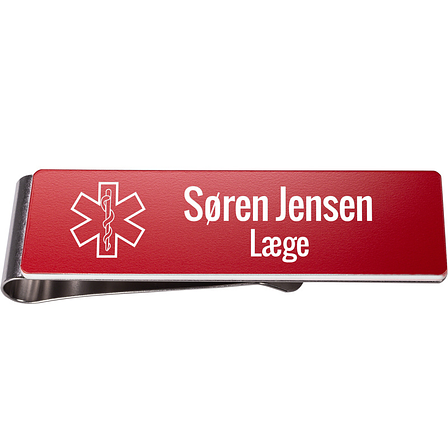 Navneskilte Indgravering, Afrundede Hjørner Rød Indgraveret Plastik. Fastgøring: Metalklemme