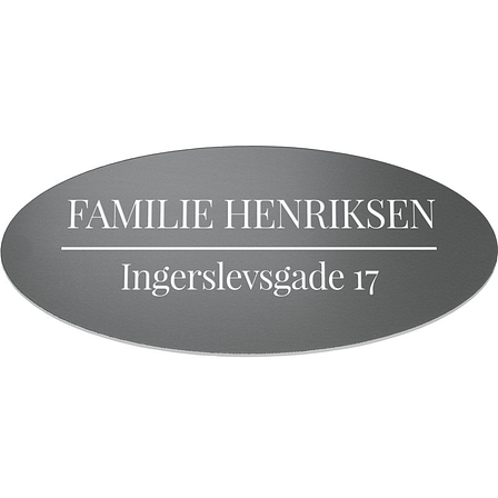 Plastikskilte Indgravering, Oval Grå Indgraveret Plastik. Fastgøring: Tape