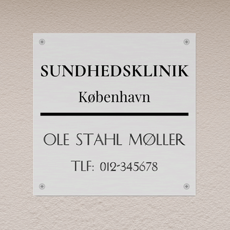 Aluminiumskilte, Firkantet Aluminium. Fastgøring: Skrue