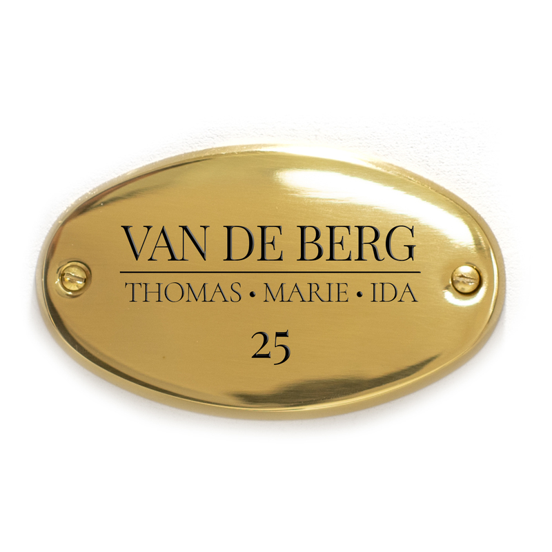Naambordje voordeur - Ontwerp zelf - Messing - 104x60mm - bordenmax.nl