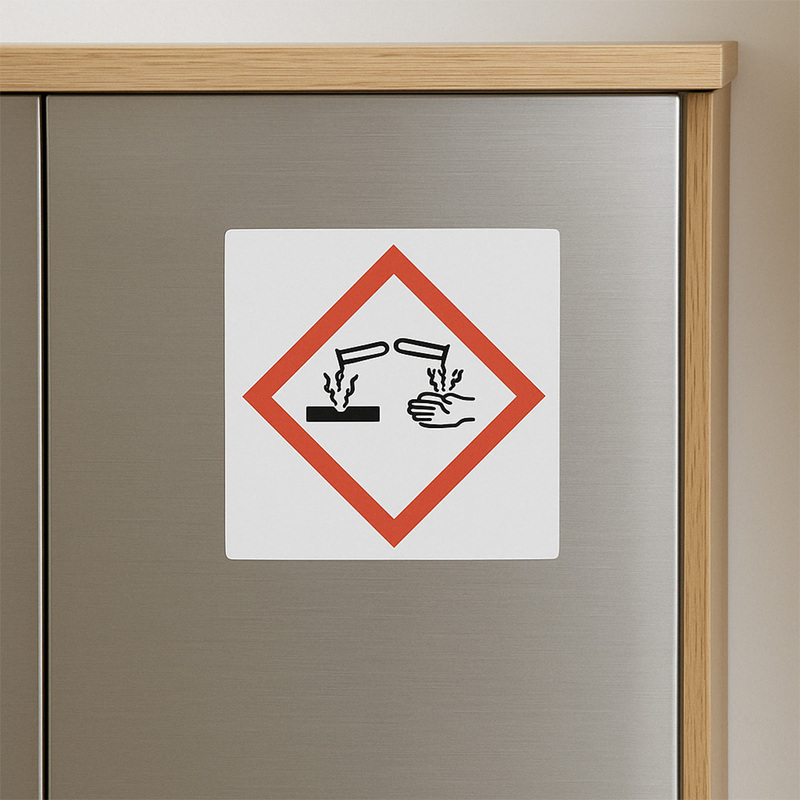 Dekal med farosymbol – 74x74 mm – enligt CLP-föreskrifter – Skyltmax.se