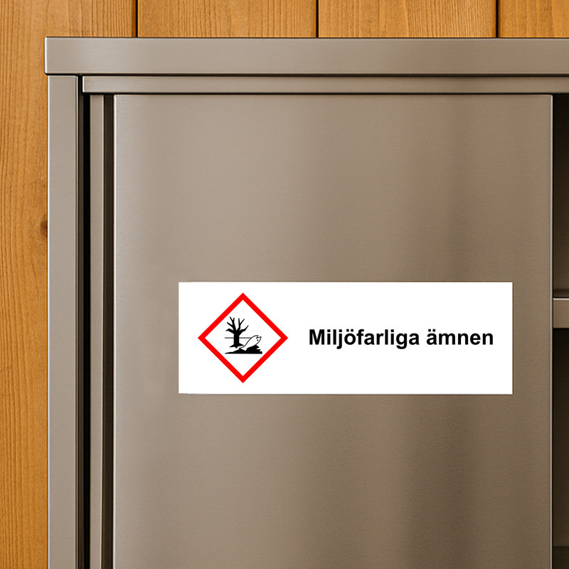 Dekal med faropiktogram – Miljöfarliga ämnen - 300x100 mm – enligt CLP-föreskrifter – Skyltmax.se