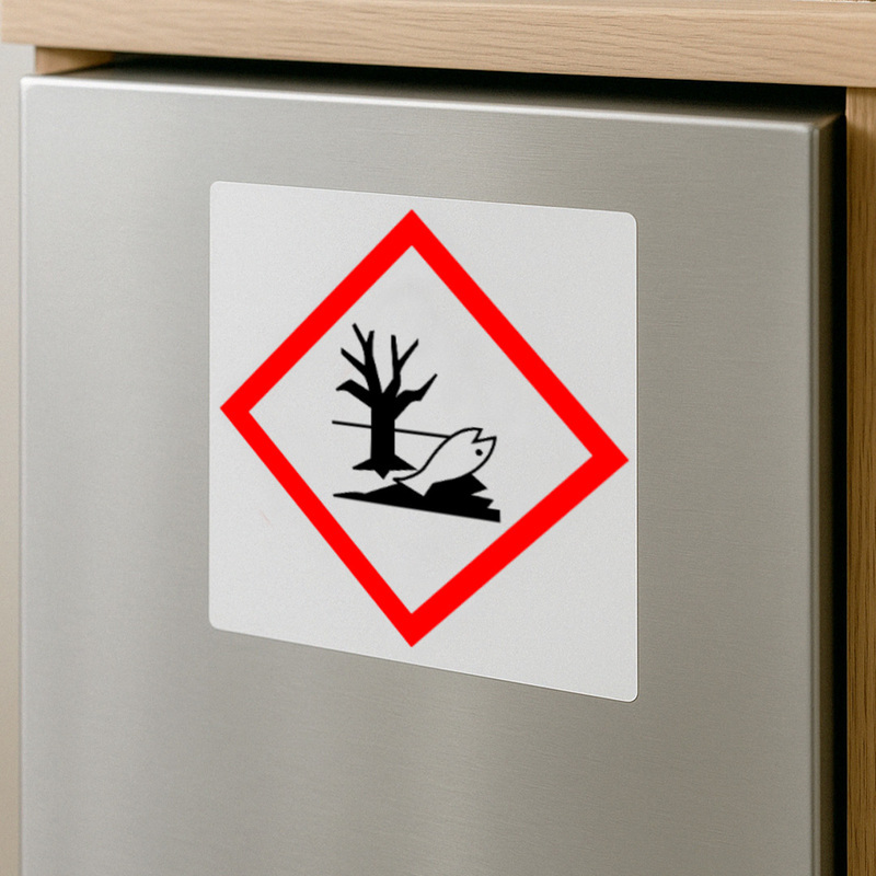 Dekal med farosymbol GHS09 Miljöfarlig – 74x74 mm – enligt CLP-föreskrifter – Skyltmax.se