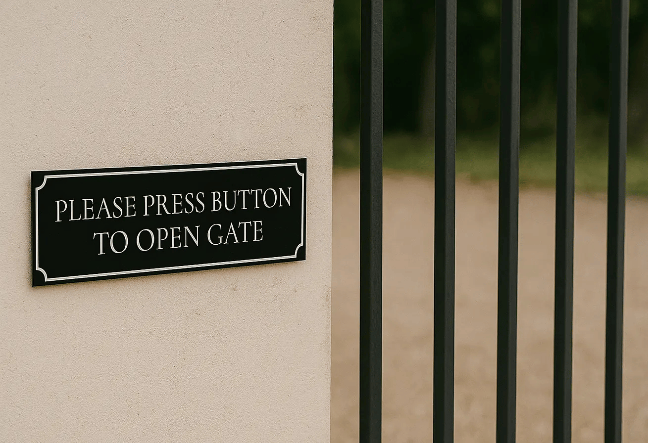 Gate Signs - Personalised - Yellow/Black - Plastic - 295x75 - Signomatic.co.uk