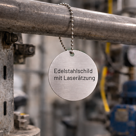 Edelstahlschilder, Oval Edelstahl. Befestigung: Kugelkette