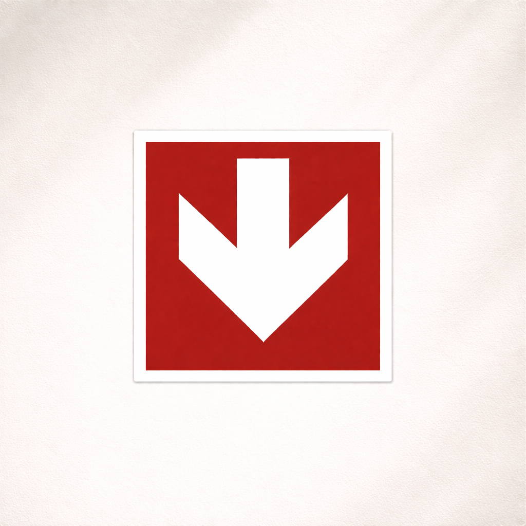 Brannskilt - Pil ned - 200x200 mm - Vinyl - Skiltmax.no
