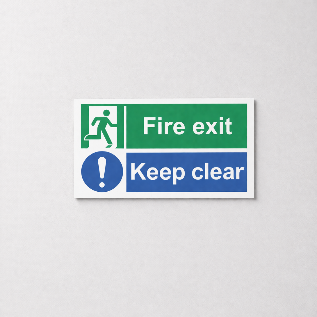 Emergency Exit Sign - Fire Exit Keep Clear - 300x150 mm - Signomatic.co.uk