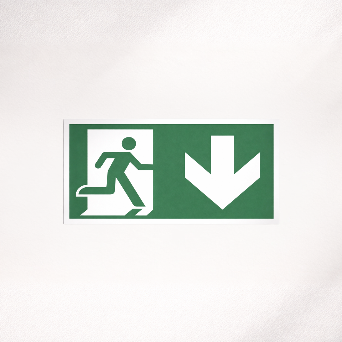 Evacuation Sign - Emergency Exit Down - ISO 7010 - 200x100mm - Signomatic.co.uk