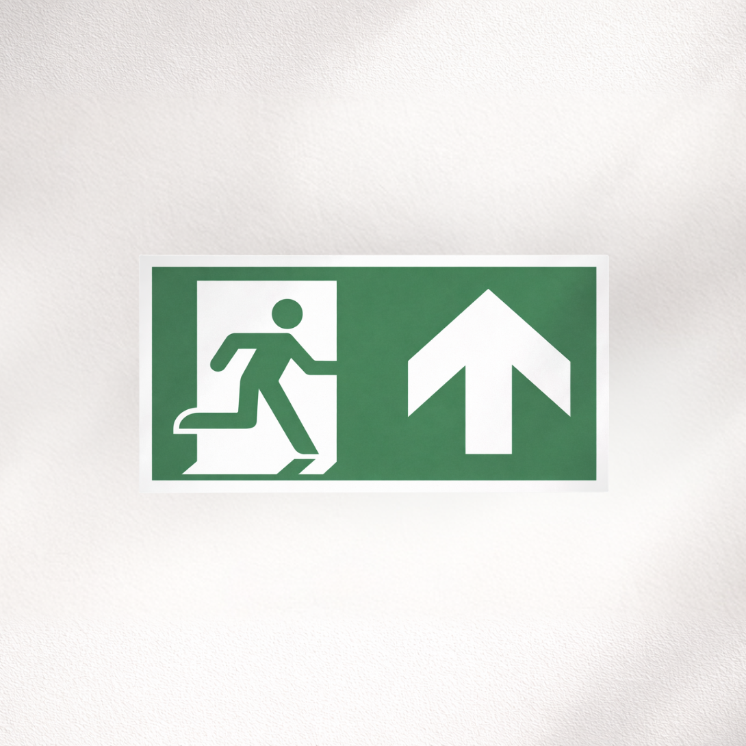 Evacuation Sign - Emergency Exit Up - ISO 7010 - 200x100mm - Signomatic.co.uk