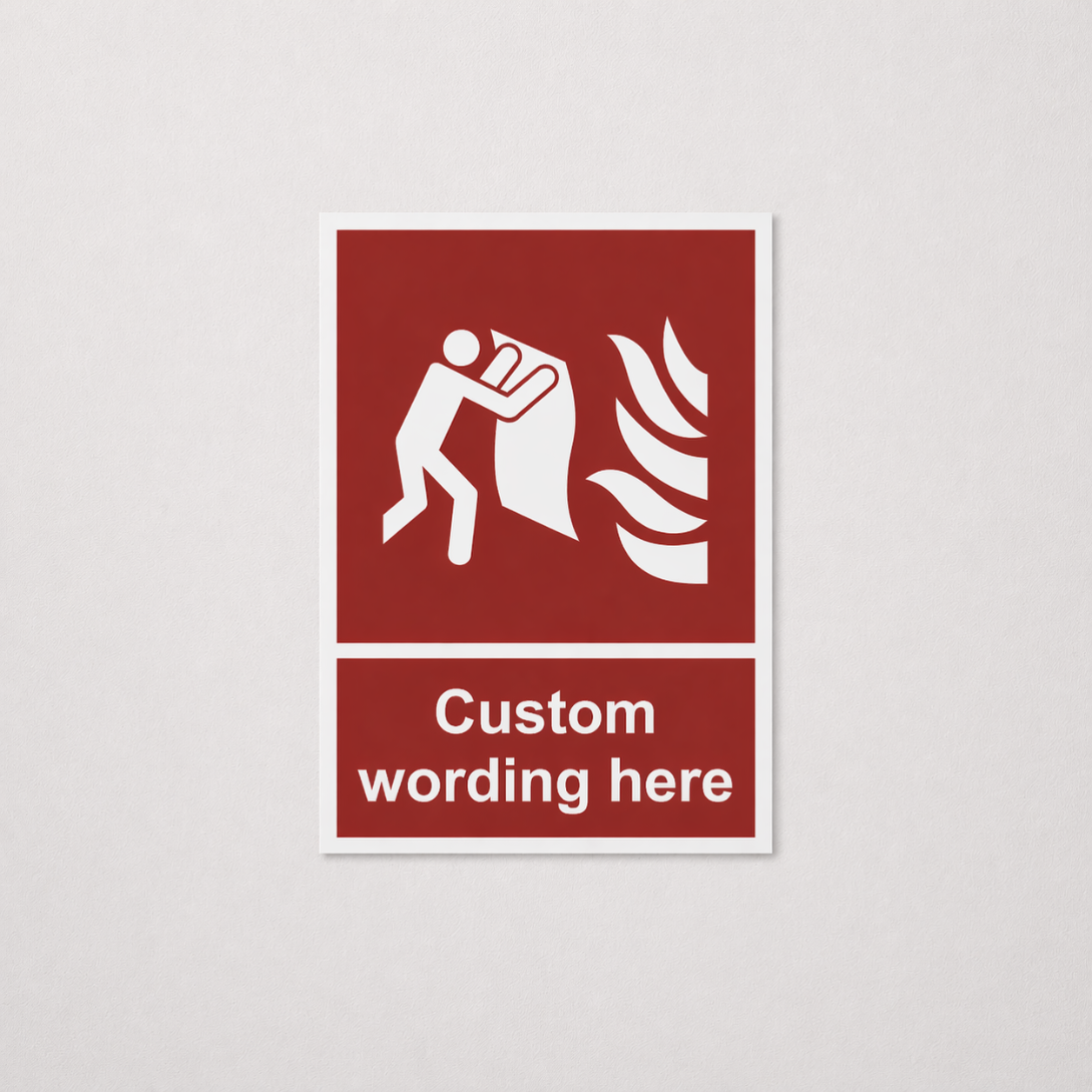 Fire Safety Signs - Fire Blanket - Vinyl - 150x200 mm - Signomatic.co.uk