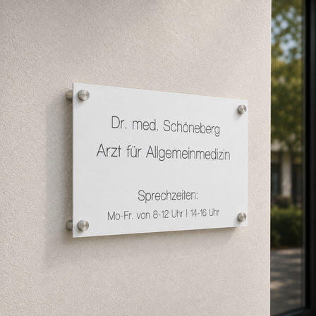 Praxisschild weiß Aluminium schwarzer Text