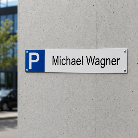 Parkplatzschild aus Aluminium mit Wunschtext