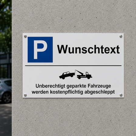 Parkplatzschild aus Aluminium mit Abschlepphinweis