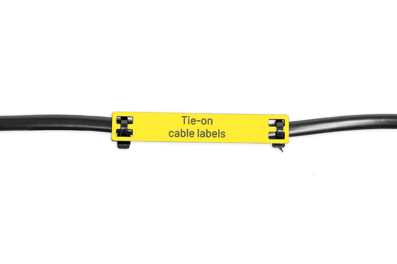 Tie-on cable labels - Customisable - Yellow/black - 90x13 mm - Signomatic.co.uk