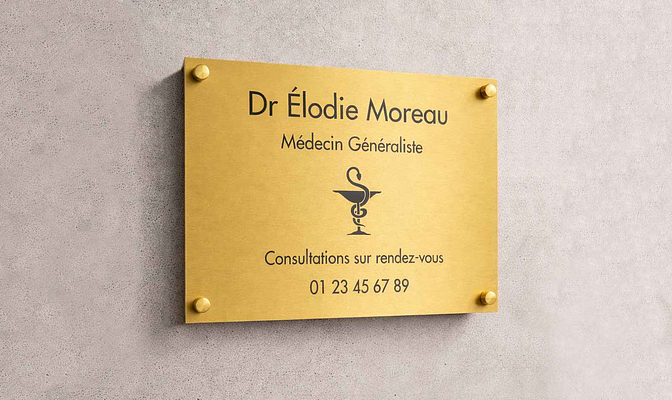 Plaque professionnelle en aluminium doré