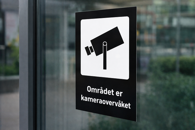 Selvklebende kameraovervåkningsdekal montert på glassrute