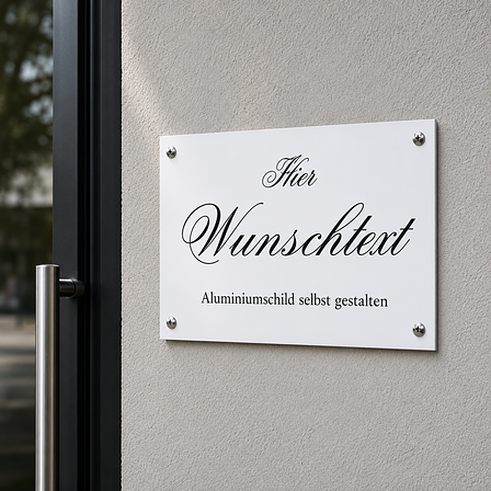 Blechschild mit schwarzer Schrift