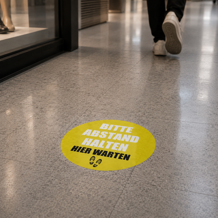 Bodenaufkleber mit Text und Symbolen