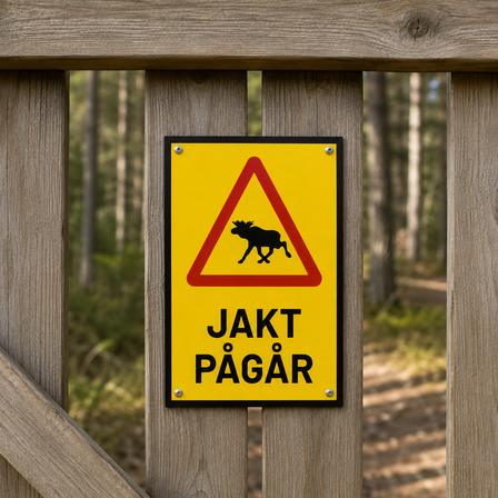 Skylt för "Jakt pågår"