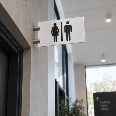 Dubbelsidig toalettskylt med väggfästen
