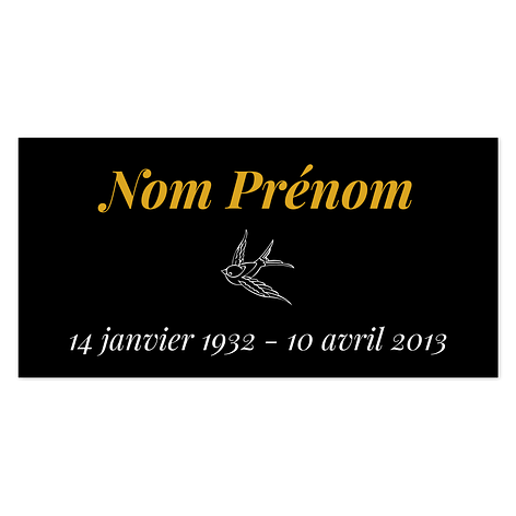 Plaque funéraire personnalisée - Aluminium - 200x100mm - Fond Noir - Plaqueomatic.fr