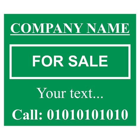 For sale sign - Personalised - Green/White - Plastic - Signomatic.co.uk