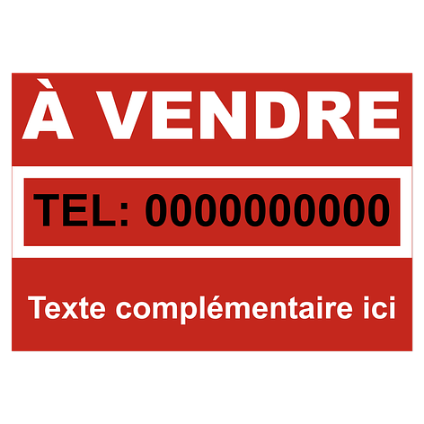 Panneau à vendre - Plaque personnalisée - Blanc/Rouge/Noir - Plastique - Plaqueomatic.fr