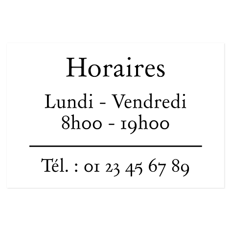 Sticker autocollant horaires - Adhésif - 300x200 mm - Plaqueomatic.fr