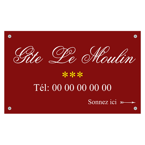 Panneau hôtel personnalisé - Plaque en plexiglas sur mesure - Rouge/Blanc/Jaune - 330x200mm -Vis - Plaqueomatic.fr