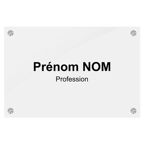 Plaque professionnelle plexiglas - Plaque pro personnalisée - 300x200 mm - Transparent - Entretoises - Signomatic.be