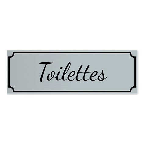 Plaque WC - Toilettes - Plaque en plastique gravée - 150x50 mm - Argent/Noir - Adhésif - Plaqueomatic.fr