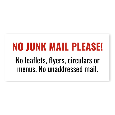 No junk mail sign - Custom sticker - 100x45 mm - Signomatic.co.uk