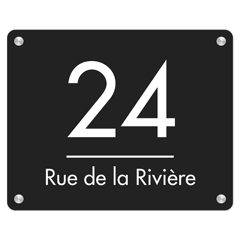 Plaque rue avec numéro - Aluminium noir -