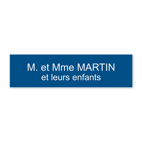 Plaquette boite aux lettres - Sur mesure - Plaquette gravée - Plastique - 93x25 mm - Bleu/Blanc -Plaqueomatic.fr