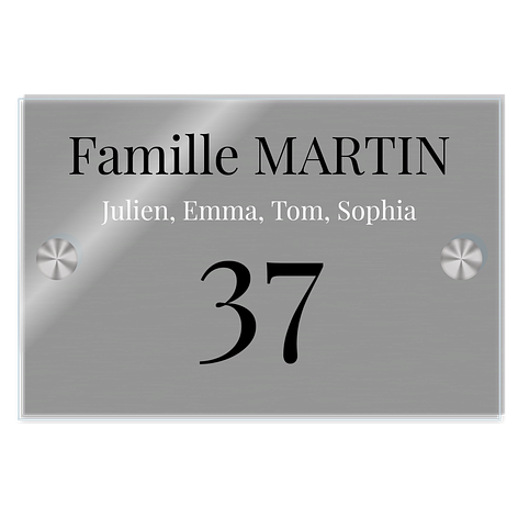 Plaque maison en aluminium brossé et plexiglass - 150x100 mm - Plaqueomatic.fr