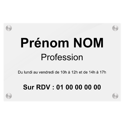 Plaque professionnelle​ en plexiglas - Acrylique - 300x200 mm - Plaqueomatic.fr