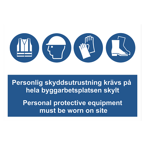 Påbudsskylt - Byggarbetsplats - Vinyl - 297x420 mm - Skyltmax.se