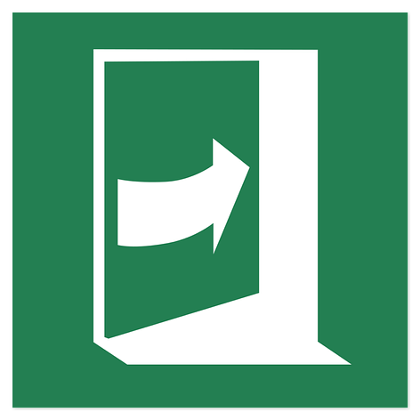 Emergency Exit Sign - Door opens by pushing on the right-hand side - 200x200 mm - Signomatic.co.uk