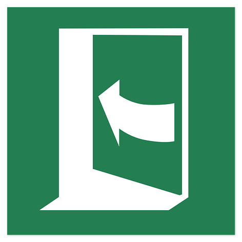 Emergency Exit Sign - Door opens by pushing on the left-hand side - 200x200 mm - Signomatic.co.uk