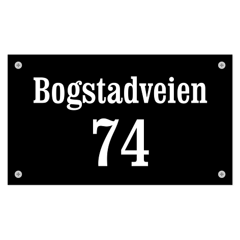 Husskilt - Lage skilt selv – Svart/hvit- Akryl - 250x145 mm - Skiltmax.no
