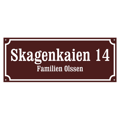 Personlig husskilt – Lag skilt selv – Vinrød/hvit – 560x220 mm – Skiltmax.no