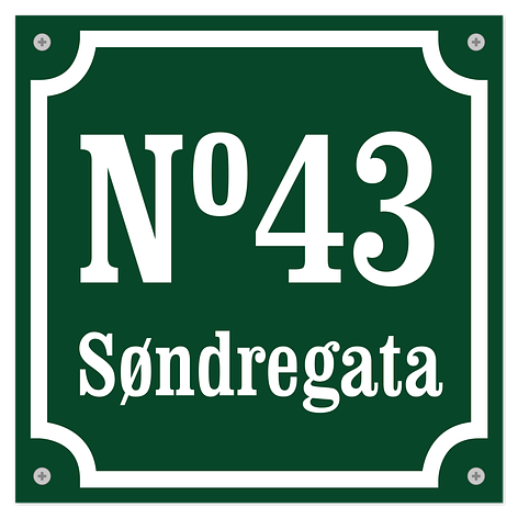 Personlig husnummerskilt - Grønn/hvit - Aluminium - 200x200 mm - Skiltmax.no