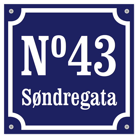 Elegant Husnummerskilt - Blå/hvit - Aluminium - 200x200 mm - Skiltmax.no