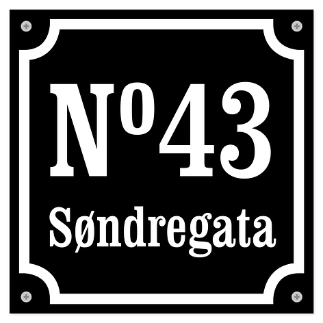 Husnummerskilt - Svart/hvit - Aluminium - 200x200 mm - Skiltmax.no