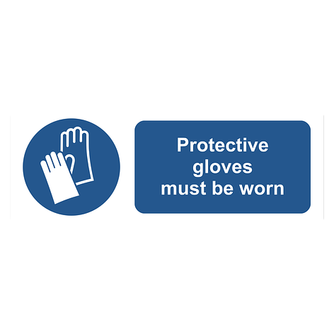 Mandatory sign - Protective Gloves Must Be Worn - 450x150 mm - Signomatic.co.uk