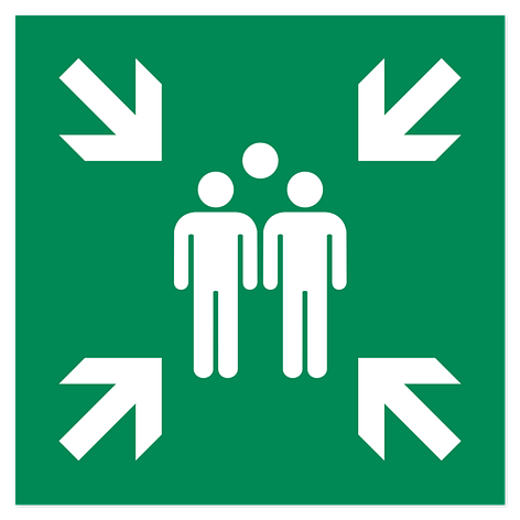 Panneau de sortie de secours – Point de rassemblement – Film vinyle – 200x200 mm – ISO 7010 - Plaqueopmatic.fr