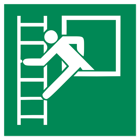 Panneau de sortie de secours – Issue de secours avec échelle de secours – Film vinyle – 200x200 mm – ISO 7010 - Plaqueomatic.fr