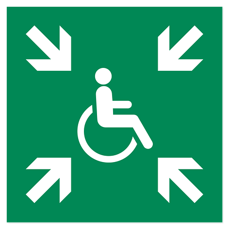 Panneau de sortie de secours - Point d’évacuation provisoire - Film vinyle - 200x200 mm - ISO 7010 - Plaqueomatic.fr