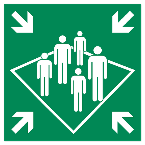 Panneau de sortie de secours - Point de rassemblement sur un navire - Film vinyle - 200x200 mm - ISO 7010 - Plaqueomatic.fr
