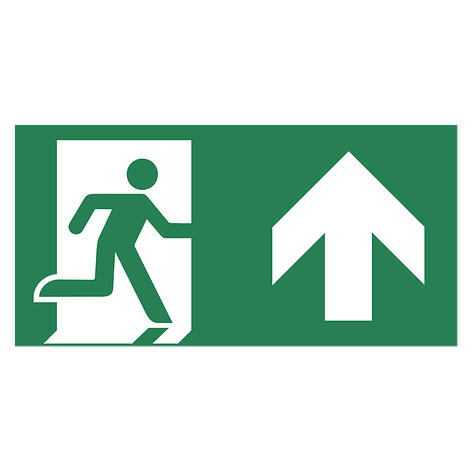 Panneau issue de secours - Signal de voie d’évacuation flèche vers le haut - Aluminium - 300x150 mm - Plaqueomatic.fr